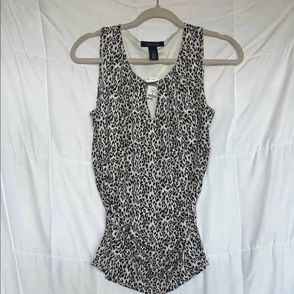 White House Black Market Tops - NWT WHBM Surpliced Leopard Print Ruched Side Stretch Cami Tank Blouse S